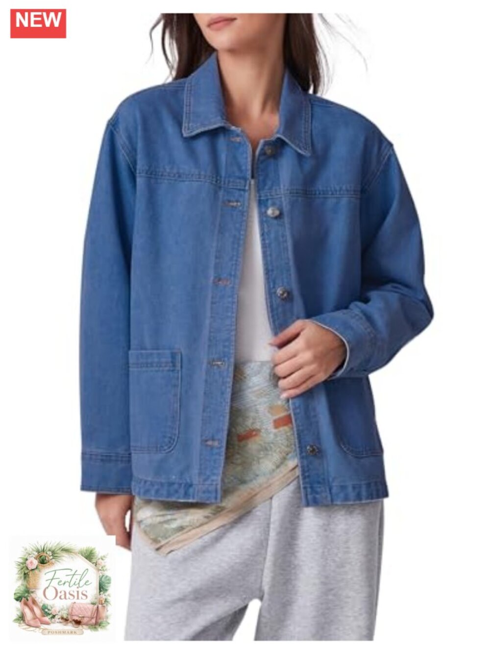 Kedera Oversized Denim Shacket Jacket with Pockets